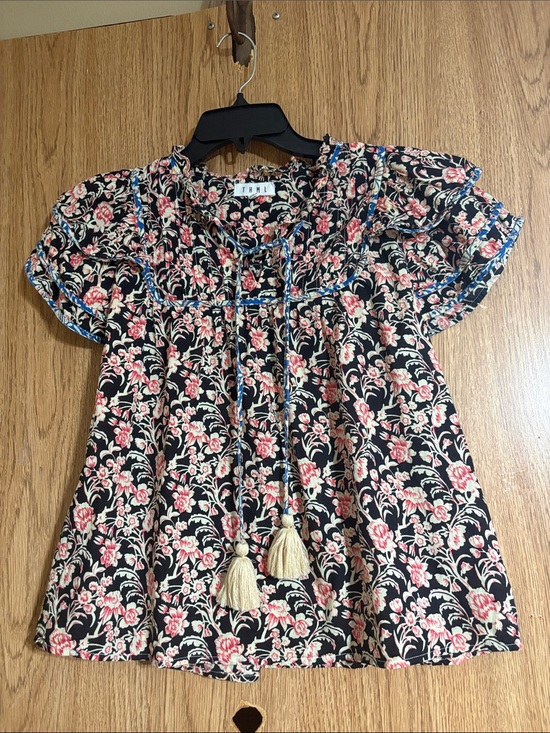 THML Tops - THML Black Floral Blouse with Pink and Cream Blossoms